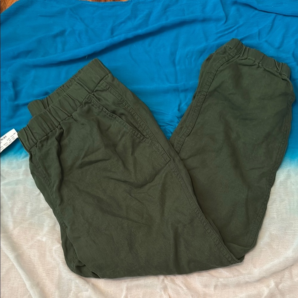 J. Crew Women's Dark Green Linen Blend Cropped Pants